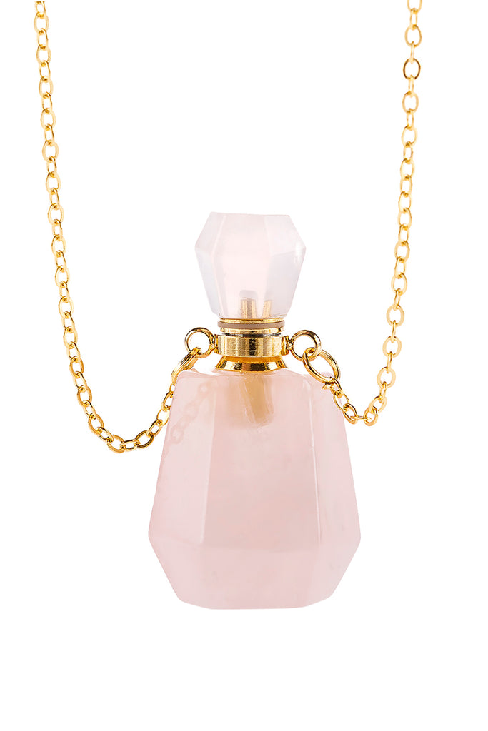 HDN2930 - NATURAL STONE ROUNDED CRYSTAL PERFUME BOTTLE NECKLACE WITH BOX