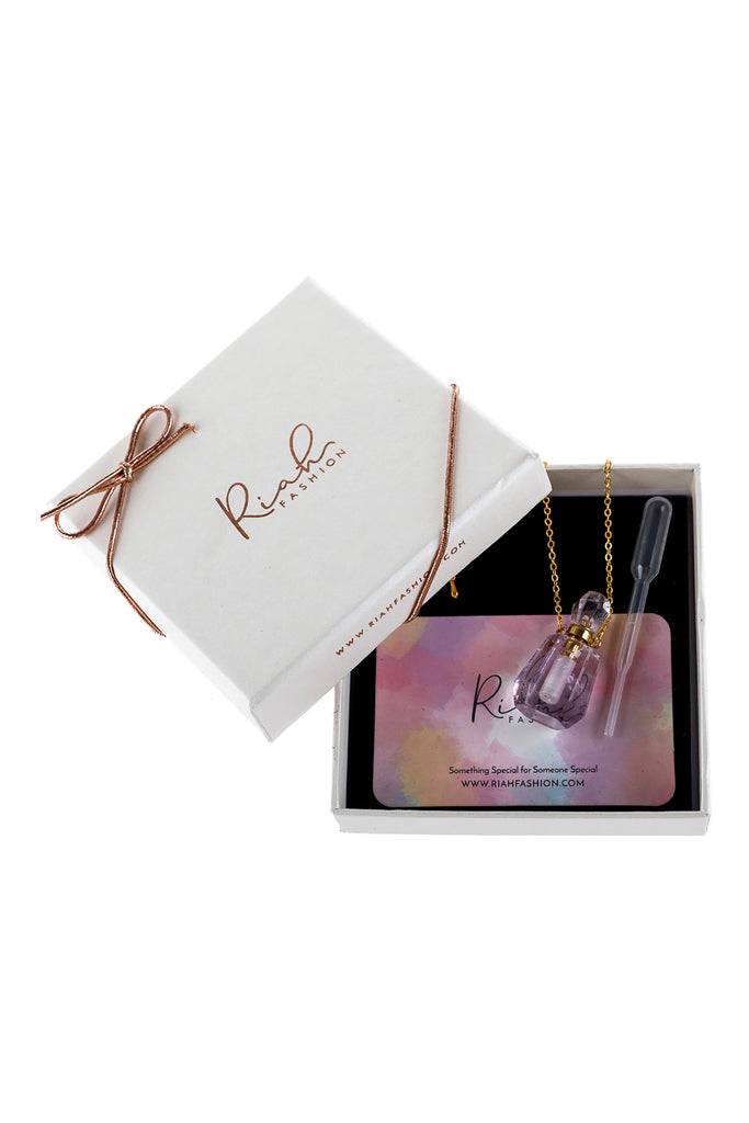 HDN2930 - NATURAL STONE ROUNDED CRYSTAL PERFUME BOTTLE NECKLACE WITH BOX