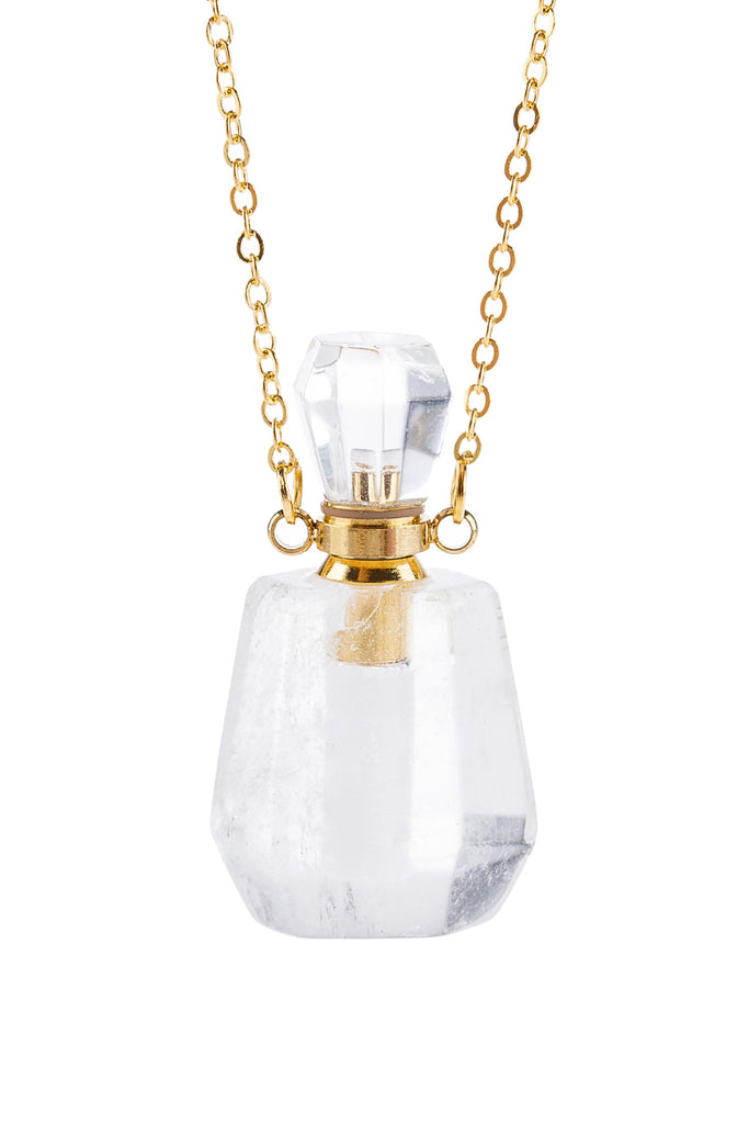 HDN2930 - NATURAL STONE ROUNDED CRYSTAL PERFUME BOTTLE NECKLACE WITH BOX