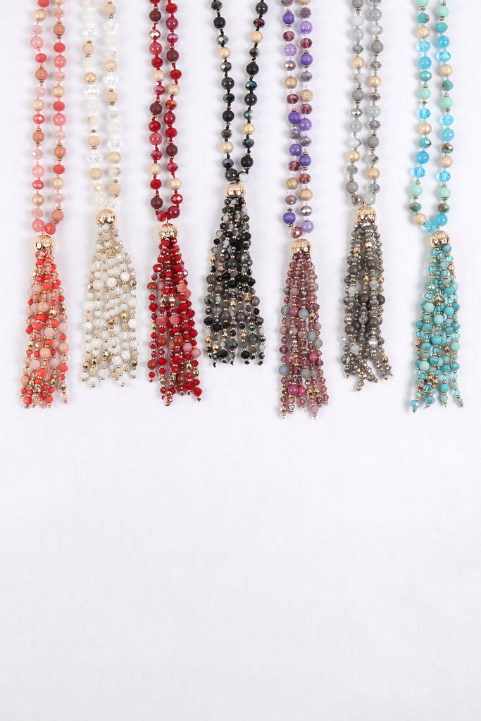 HDN3109 - BEADED TASSEL STATEMENT NECKLACE