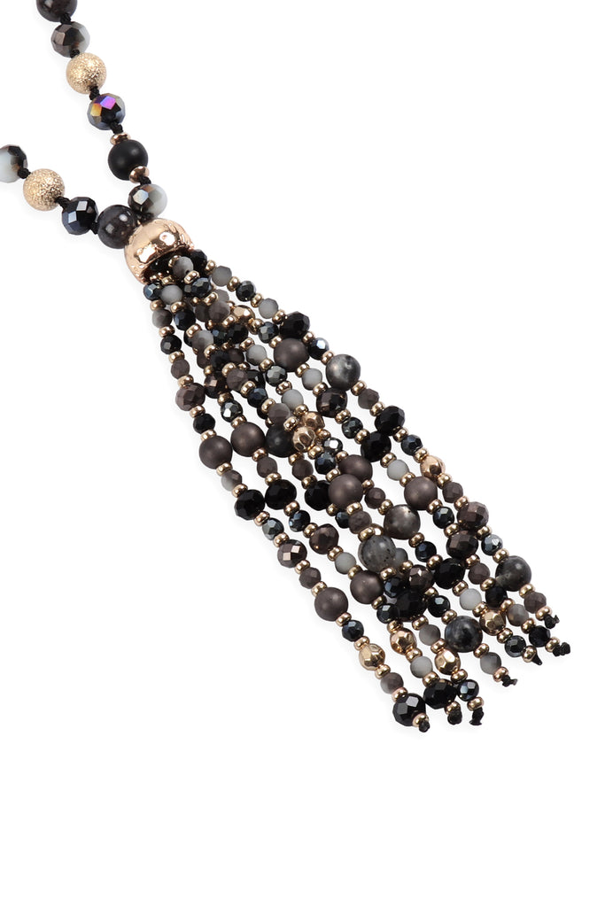 HDN3109 - BEADED TASSEL STATEMENT NECKLACE