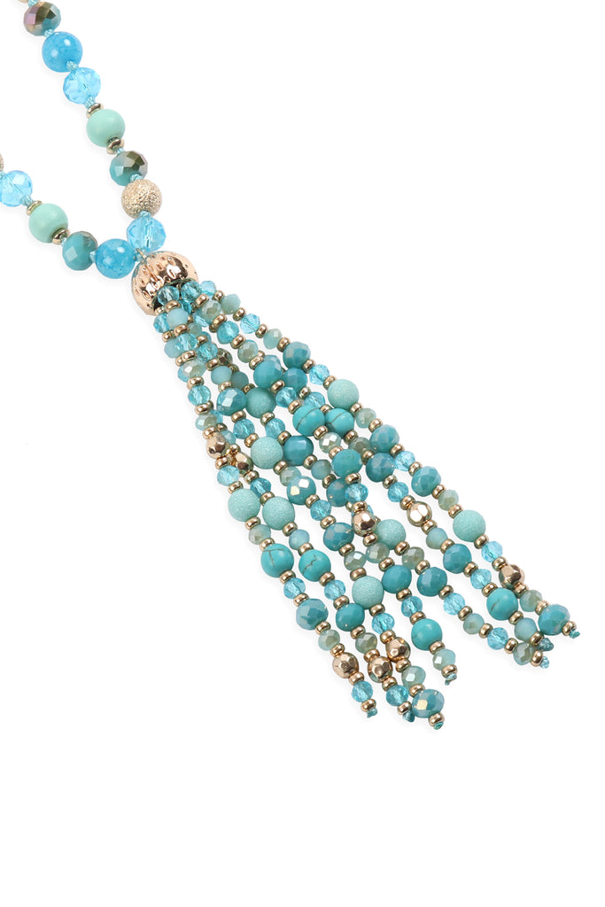 HDN3109 - BEADED TASSEL STATEMENT NECKLACE