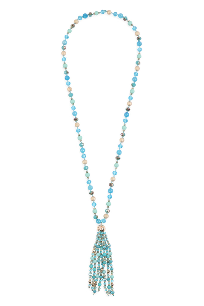 HDN3109 - BEADED TASSEL STATEMENT NECKLACE