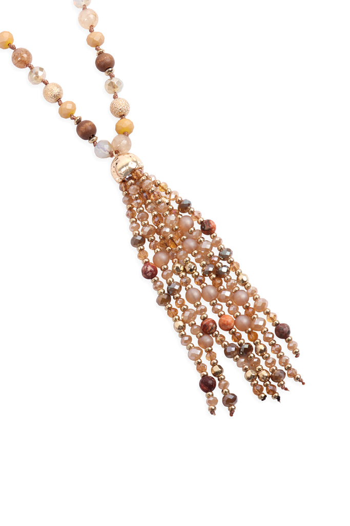 HDN3109 - BEADED TASSEL STATEMENT NECKLACE