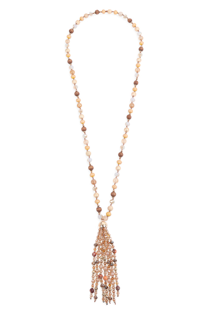 HDN3109 - BEADED TASSEL STATEMENT NECKLACE