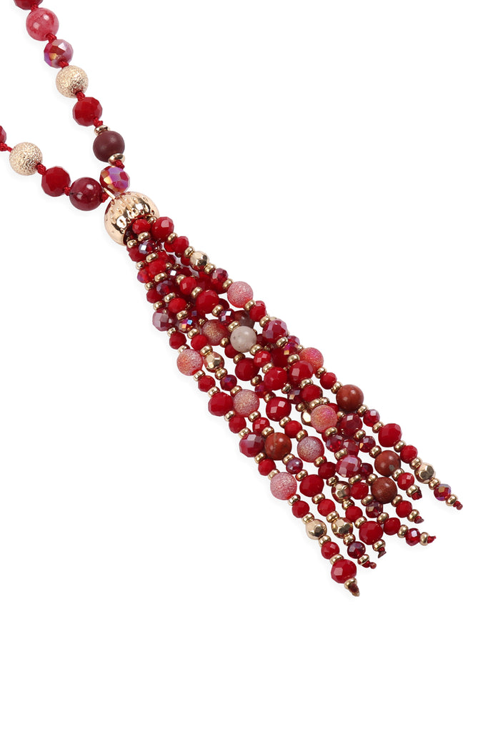 HDN3109 - BEADED TASSEL STATEMENT NECKLACE