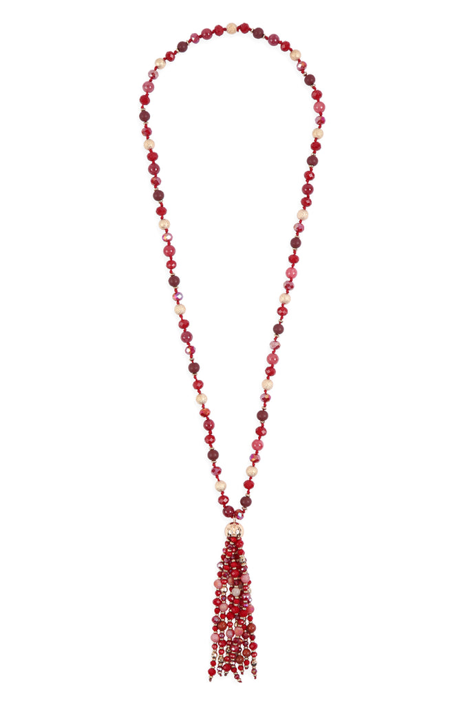 HDN3109 - BEADED TASSEL STATEMENT NECKLACE