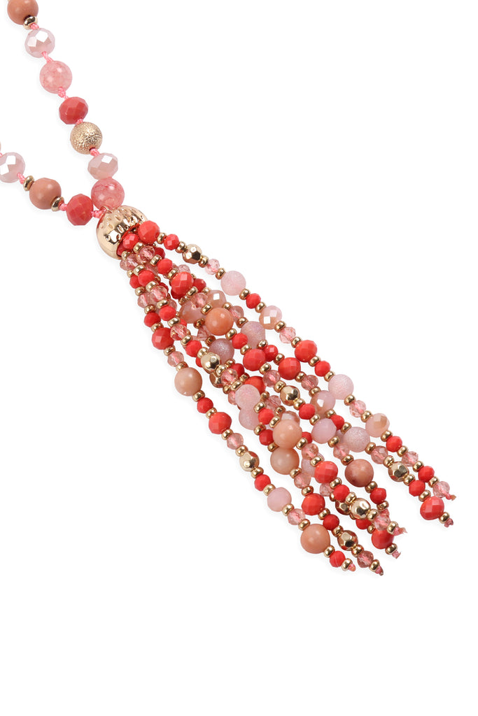 HDN3109 - BEADED TASSEL STATEMENT NECKLACE