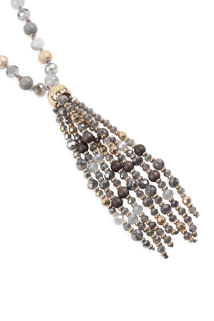HDN3109 - BEADED TASSEL STATEMENT NECKLACE