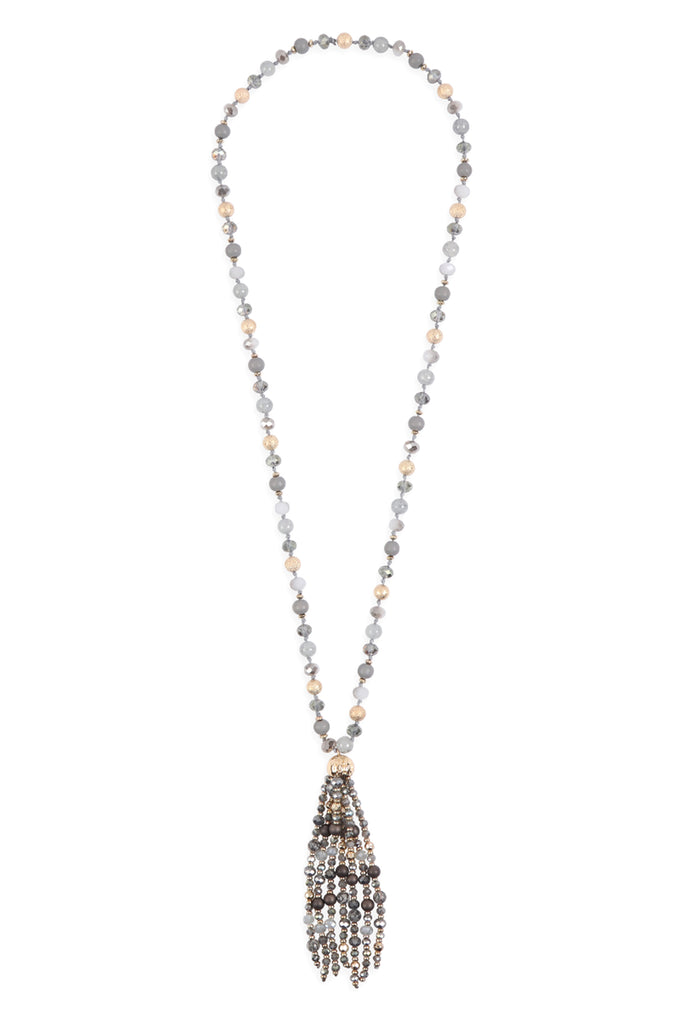 HDN3109 - BEADED TASSEL STATEMENT NECKLACE