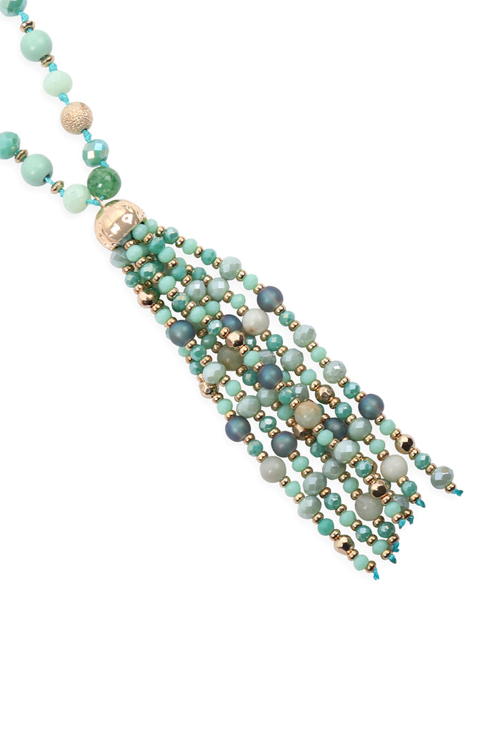 HDN3109 - BEADED TASSEL STATEMENT NECKLACE