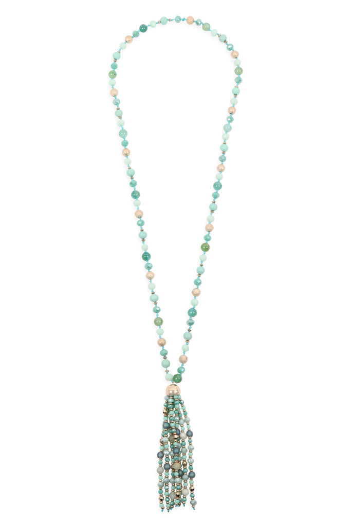 HDN3109 - BEADED TASSEL STATEMENT NECKLACE