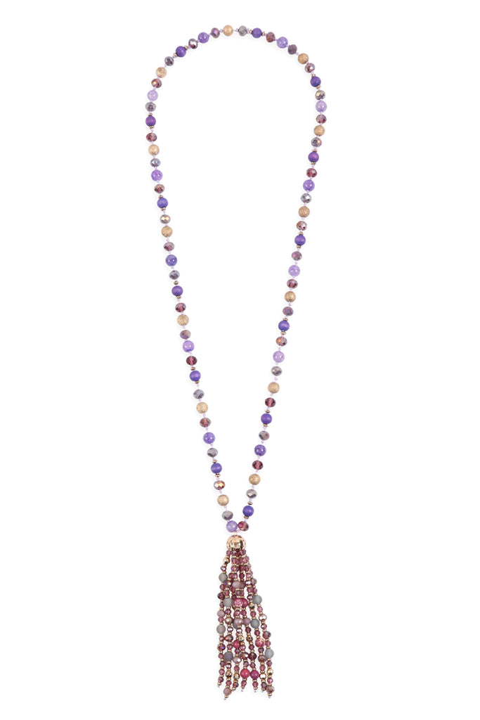 HDN3109 - BEADED TASSEL STATEMENT NECKLACE