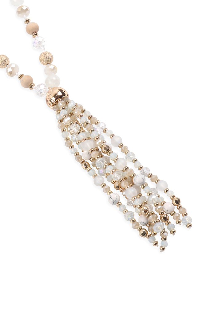 HDN3109 - BEADED TASSEL STATEMENT NECKLACE