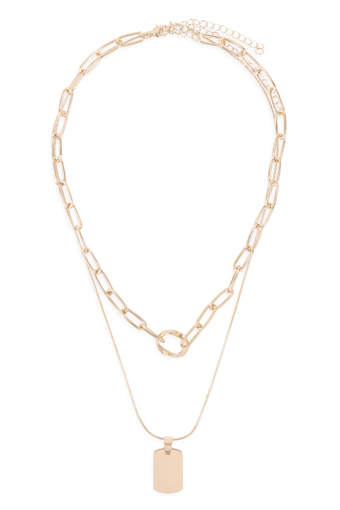 HDN3127 - BLANK DOG TAG WITH LAYERED CHAIN NECKLACE