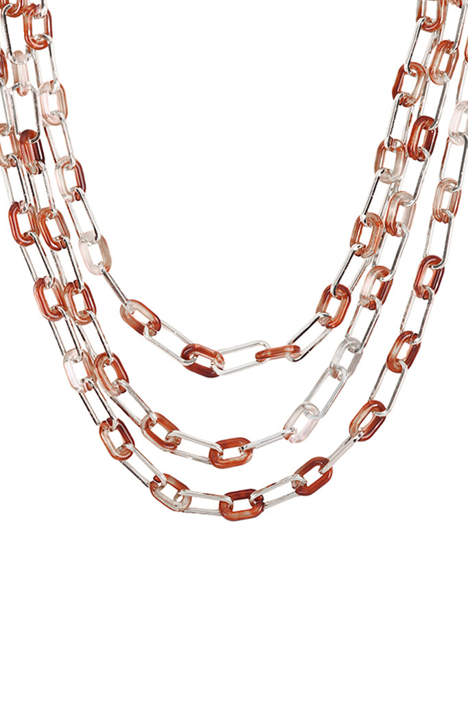 HDN3275 - CHAIN ACETATE METAL LAYERED STATEMENT NECKLACE
