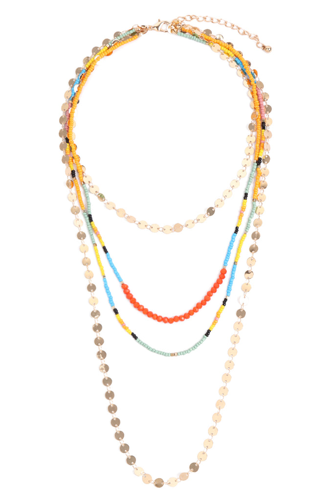HDN3276 - DISC BEADS LAYERED STATEMENT NECKLACE