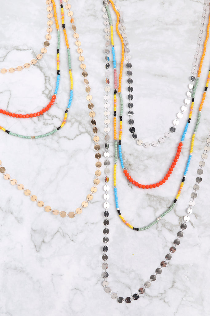 HDN3276 - DISC BEADS LAYERED STATEMENT NECKLACE