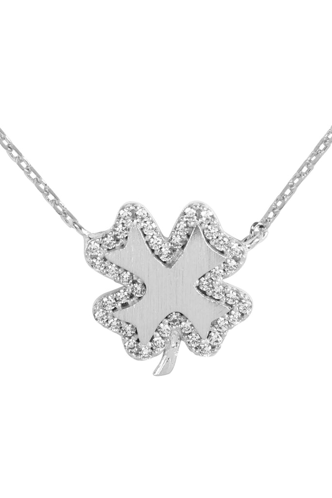 HDND3N15 - CLOVER LEAF CRYSTAL PAVE PENDANT NECKLACE