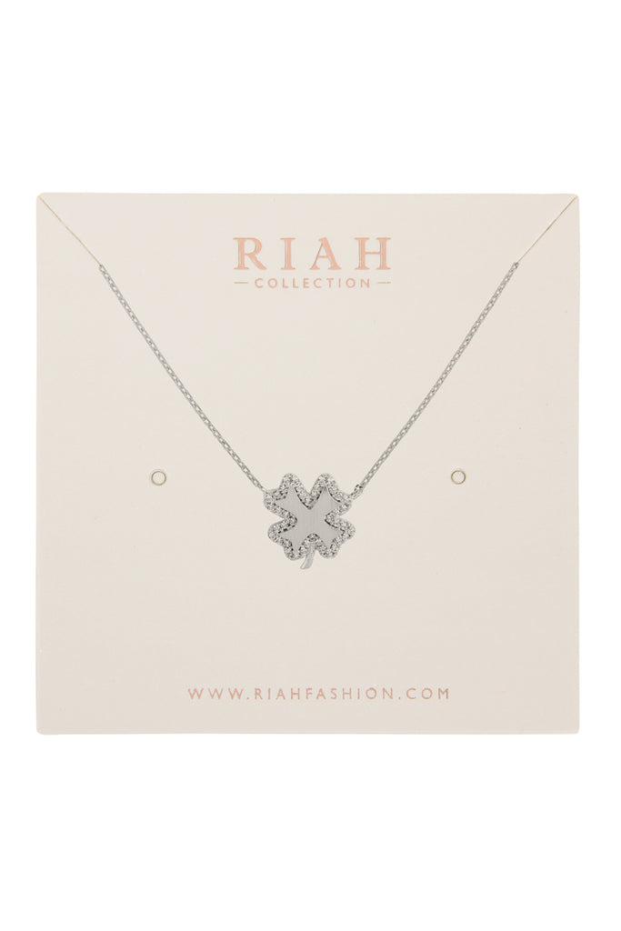 HDND3N15 - CLOVER LEAF CRYSTAL PAVE PENDANT NECKLACE