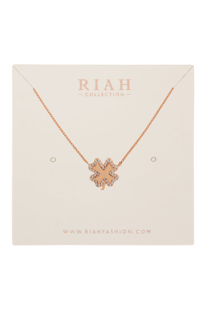HDND3N15 - CLOVER LEAF CRYSTAL PAVE PENDANT NECKLACE