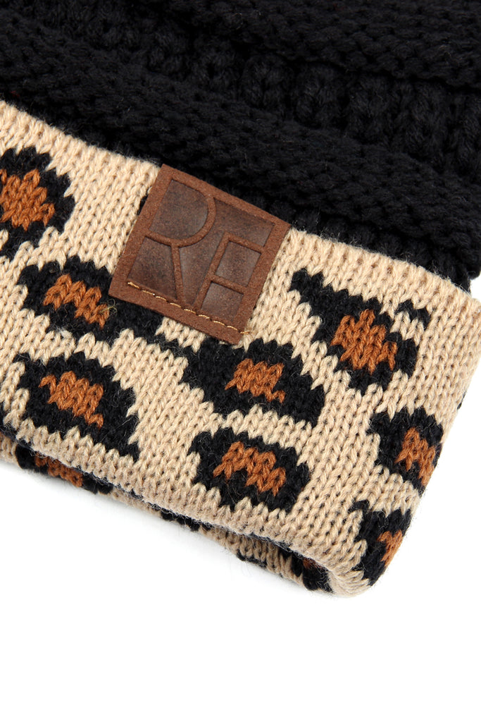 HDT2511 - LEOPARD CUFF KNITTED BEANIE