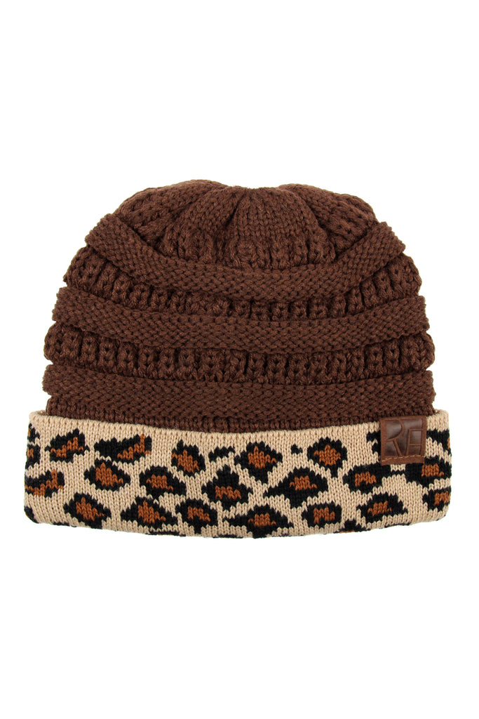 HDT2511 - LEOPARD CUFF KNITTED BEANIE