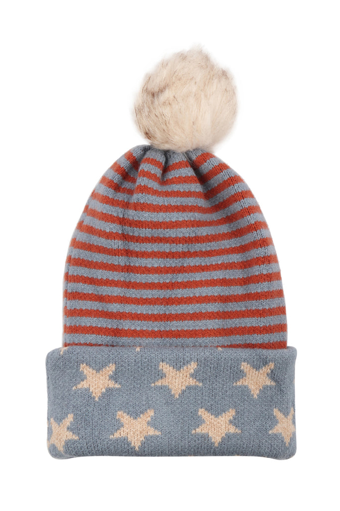 USA ACCENT LIGHT PRINT POM DUAL PURPOSE BEANIE SCARF