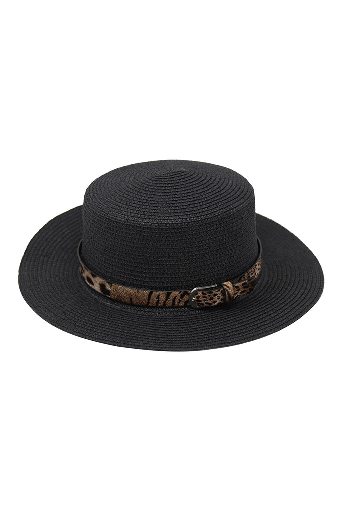 SUMMER BRIM HAT W/ LEOPARD ACCENT BELT