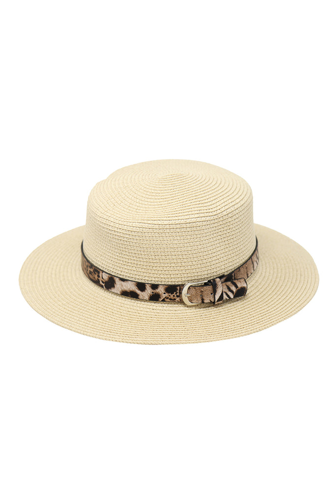 SUMMER BRIM HAT W/ LEOPARD ACCENT BELT