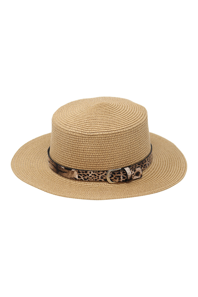 SUMMER BRIM HAT W/ LEOPARD ACCENT BELT