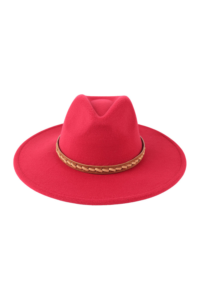 FASHION BRIM HAT W/ BREADED LEATHER STRAP