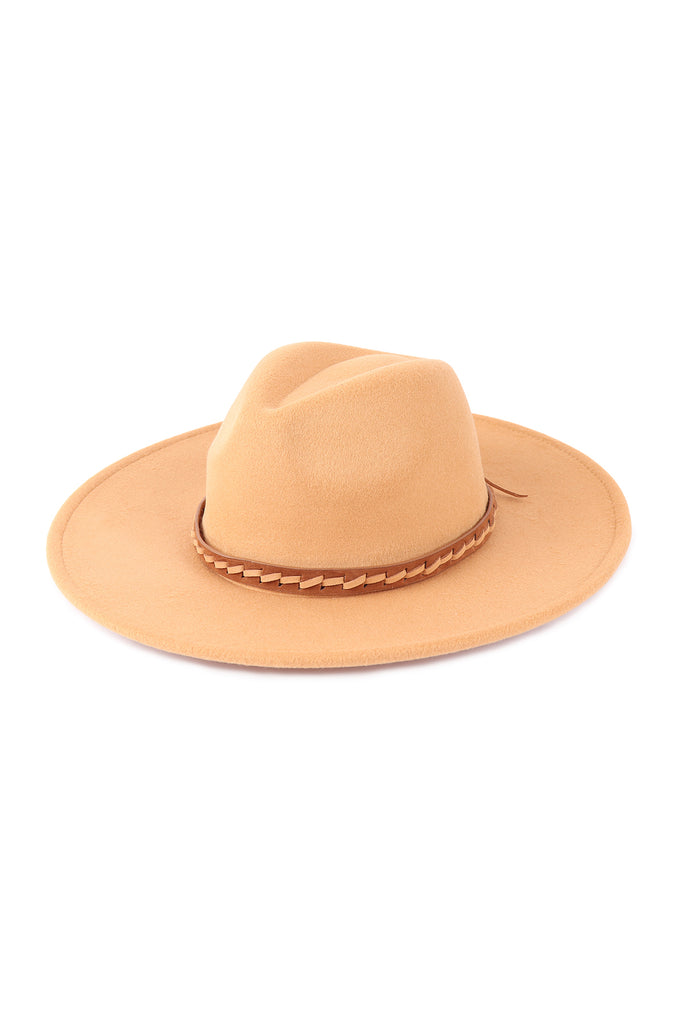 FASHION BRIM HAT W/ BREADED LEATHER STRAP