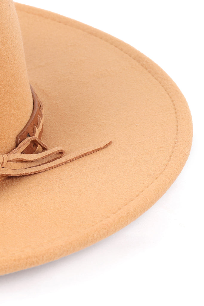 FASHION BRIM HAT W/ BREADED LEATHER STRAP