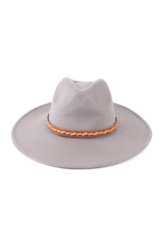 FASHION BRIM HAT W/ BREADED LEATHER STRAP