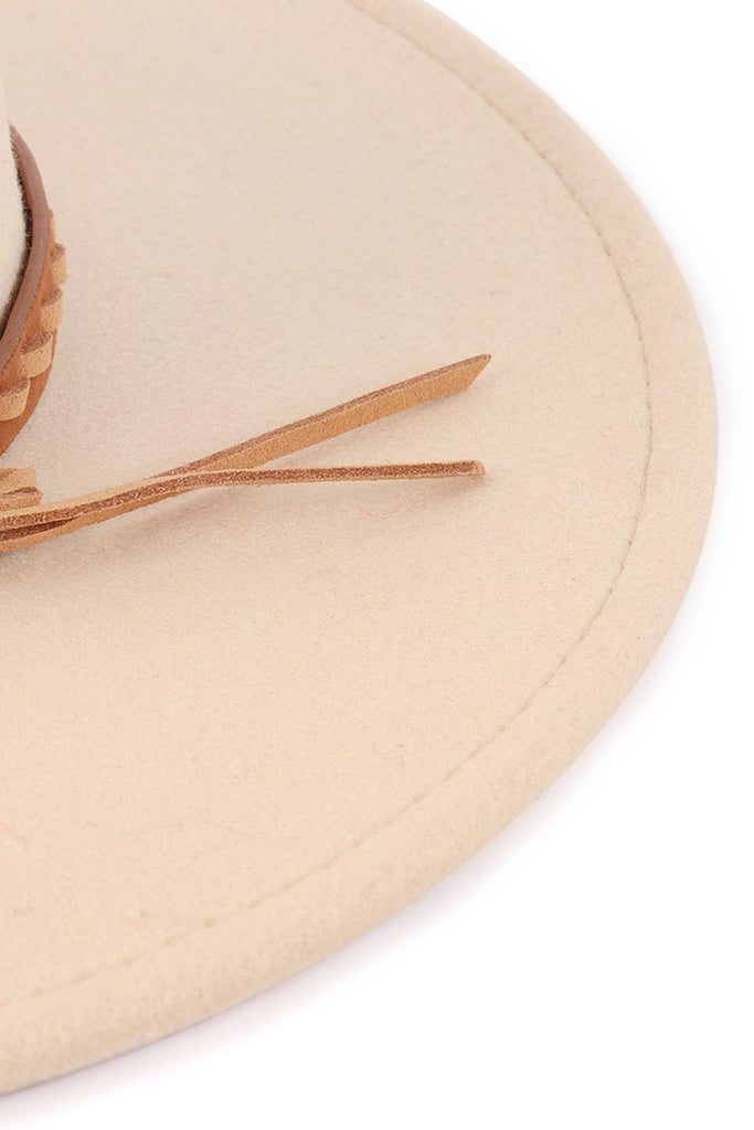 FASHION BRIM HAT W/ BREADED LEATHER STRAP