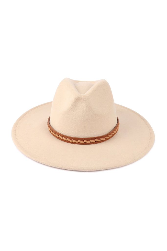 FASHION BRIM HAT W/ BREADED LEATHER STRAP