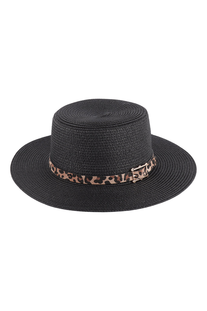 PANAMA BRIM HAT WITH LEOPARD BUCKLE ACCENT