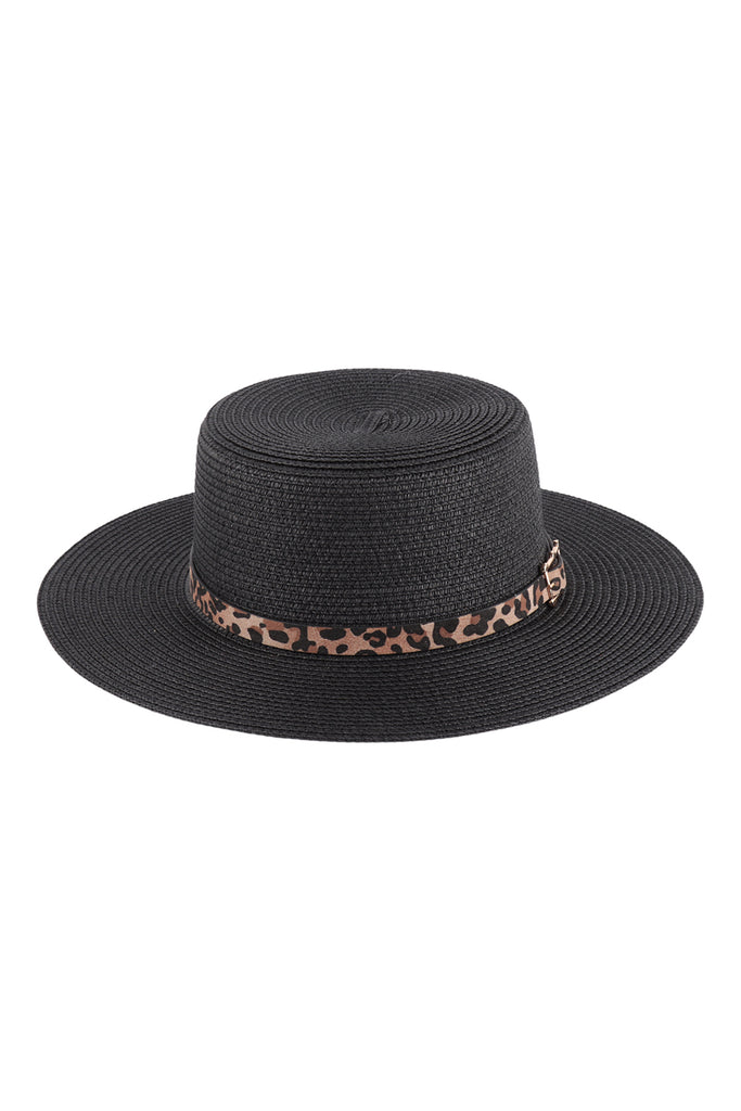 PANAMA BRIM HAT WITH LEOPARD BUCKLE ACCENT