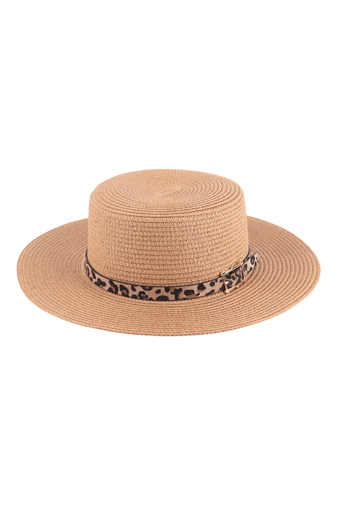PANAMA BRIM HAT WITH LEOPARD BUCKLE ACCENT