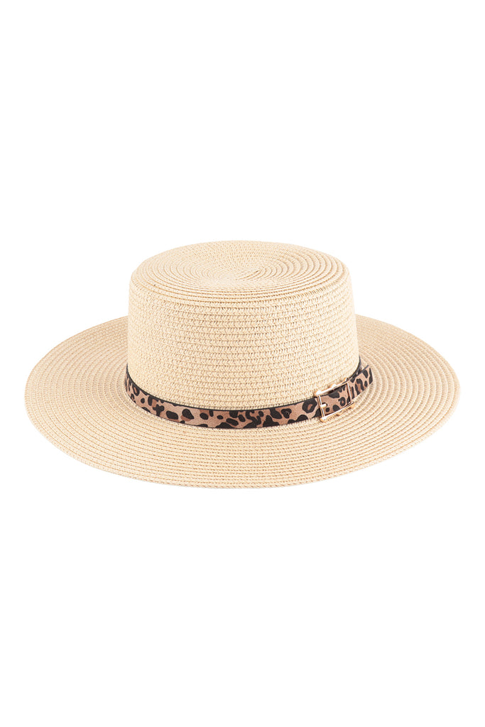 PANAMA BRIM HAT WITH LEOPARD BUCKLE ACCENT