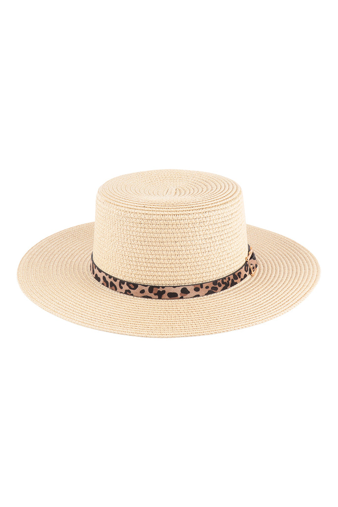 PANAMA BRIM HAT WITH LEOPARD BUCKLE ACCENT