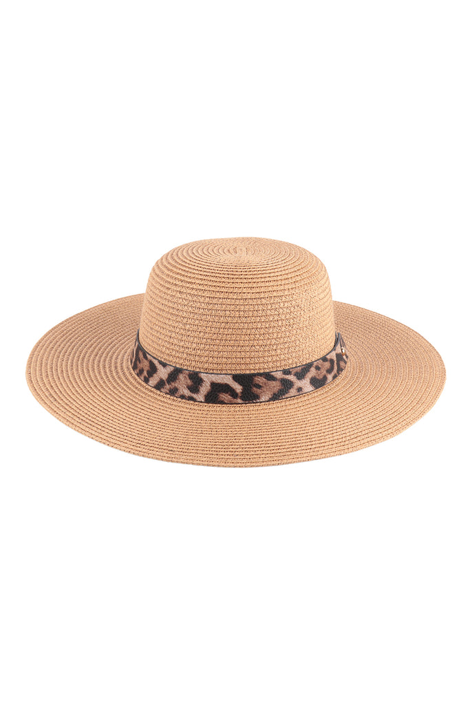 PANAMA BRIM HAT WITH LEOPARD STRAP ACCENT