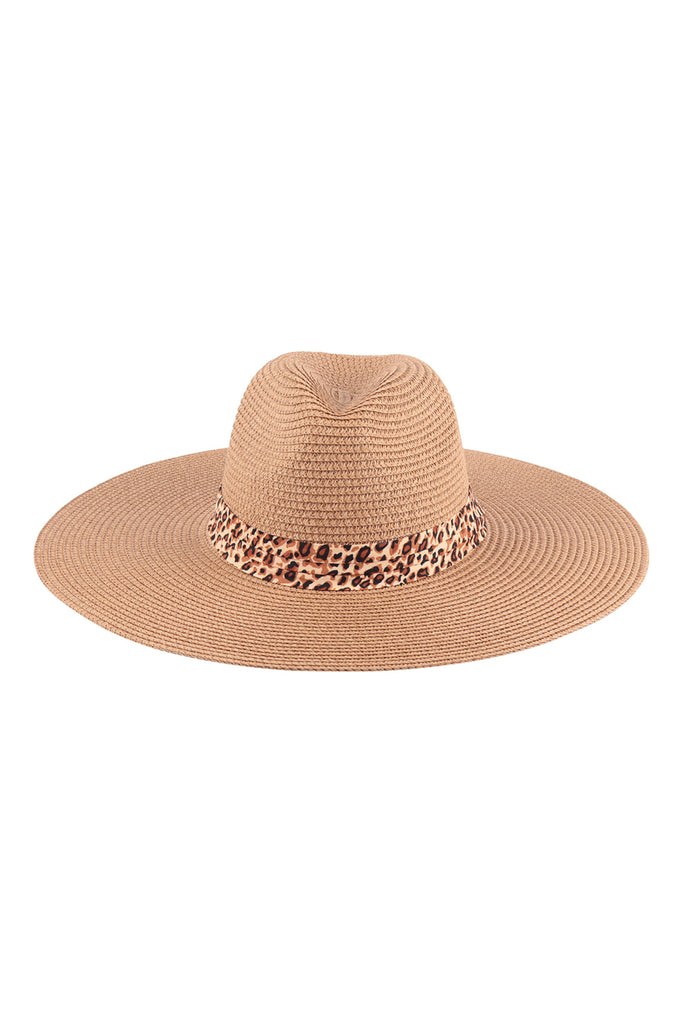 FLOPPY BRIM SUMMER HAT WITH LEOPARD STRAP ACCENT