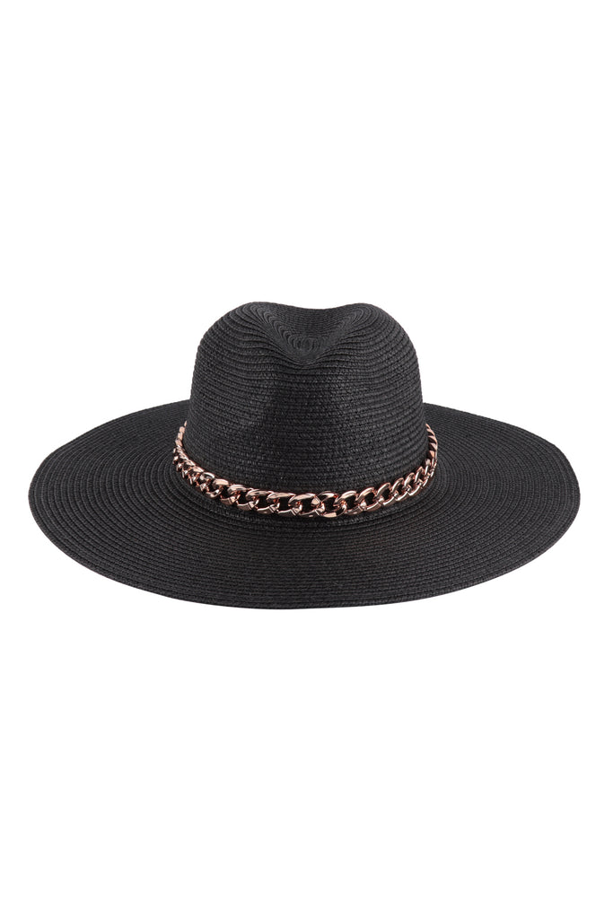 PANAMA BRIM SUMMER HAT WITH CHAIN ACCENT