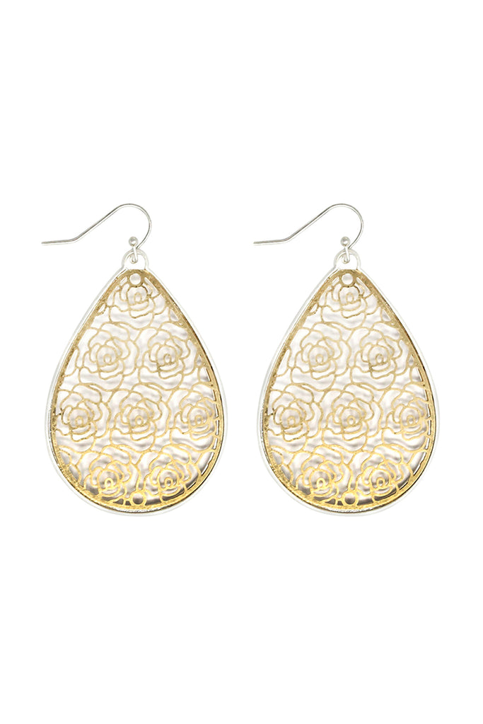 ROSE FILIGREEE TEARDROP HOOK EARRINGS