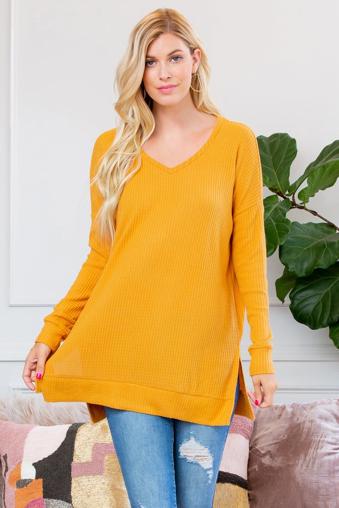 Thermal Waffle V-Neck Sweater