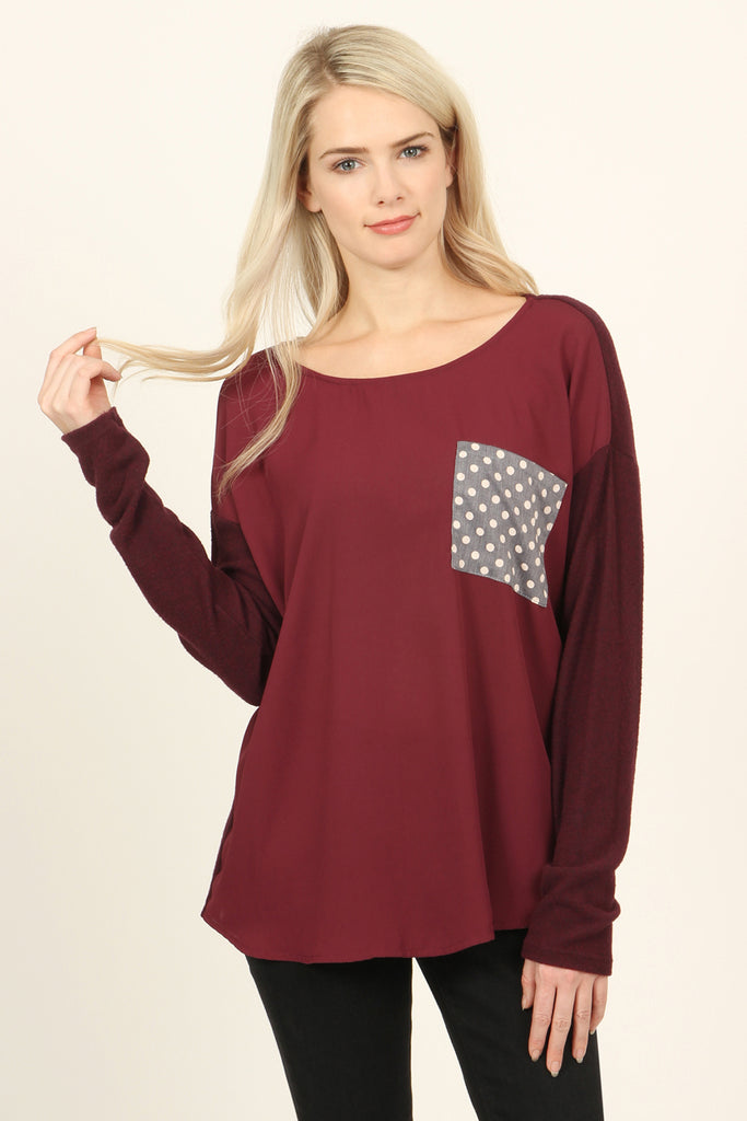 Two Tone Polka Dot Pocket Top