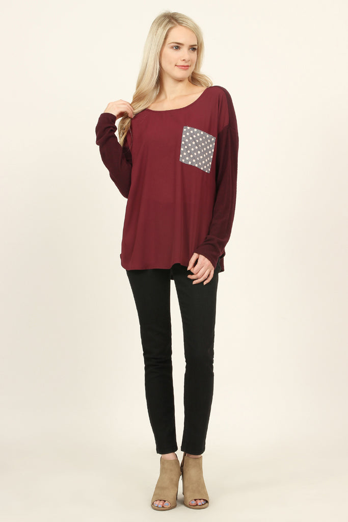 Two Tone Polka Dot Pocket Top