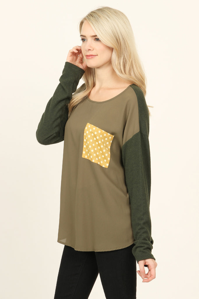 Two Tone Polka Dot Pocket Top